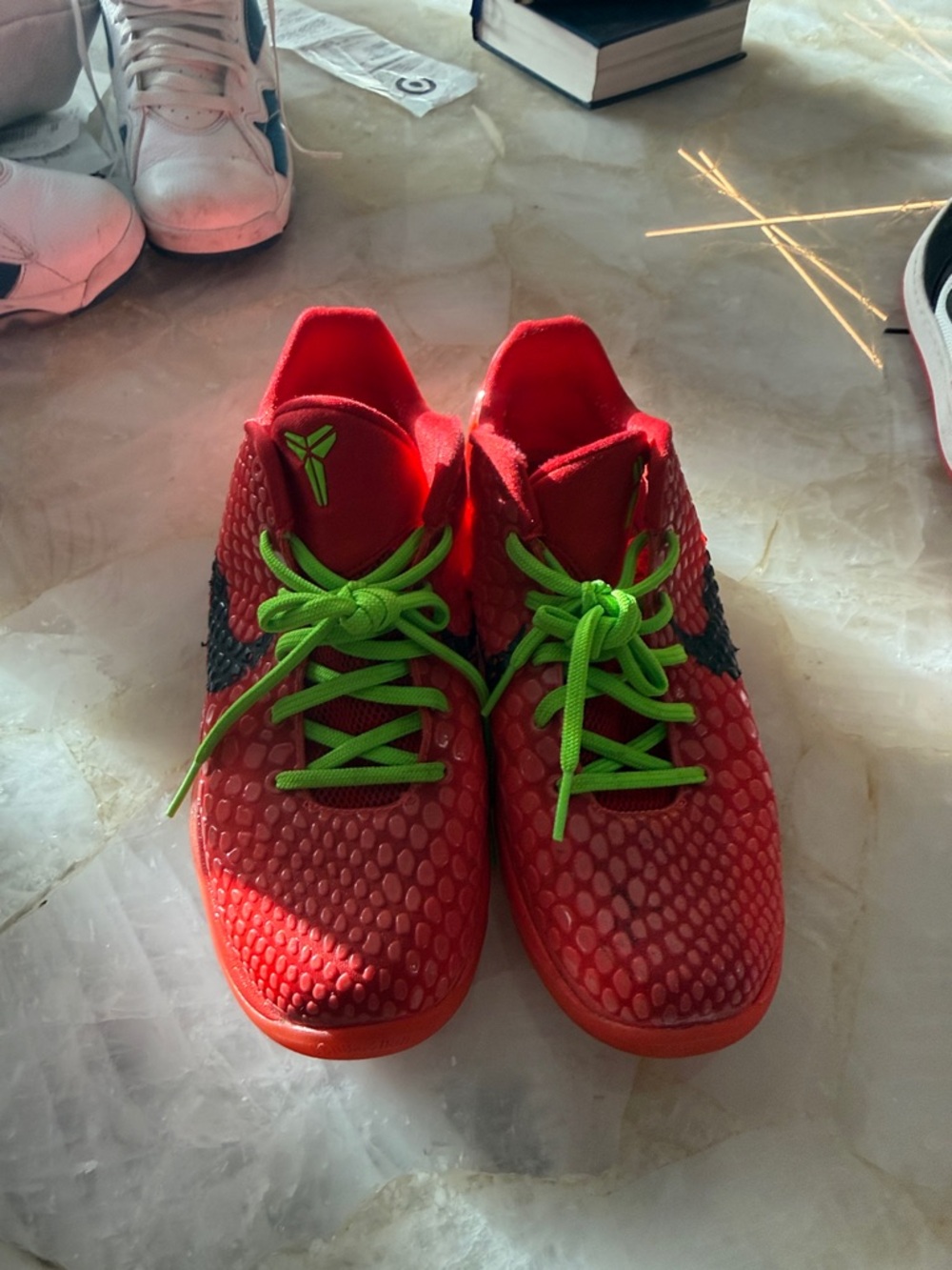 Nike Kids Red Sneakers with Bright Green Laces